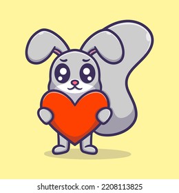 Cute squirrel holding love ballon cartoon vector icon illustration