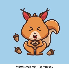 cute squirrel holding a nut. Animal cartoon Isolated Flat Style Sticker Web Design Icon illustration Premium Vector Logo mascot character