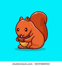 Cute Squirrel Holding Nut Cartoon Vector Icon Illustration. Animal Food Icon Concept Isolated Premium Vector. Flat Cartoon Style