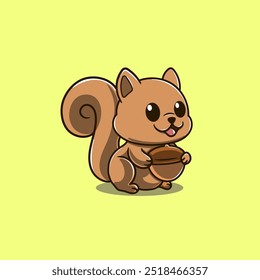 cute squirrel holding a nut cartoon