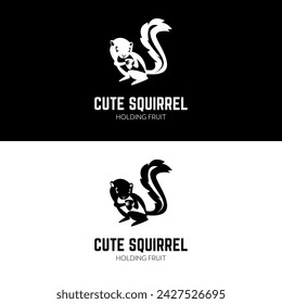 Cute Squirrel holding nut in retro vintage cartoon logo design

