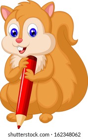 Cute squirrel holding pencil