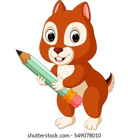Cute squirrel holding pencil