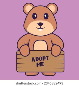 Cute squirrel holding a poster Adopt me. Animal cartoon concept isolated. Can used for t-shirt, greeting card, invitation card or mascot