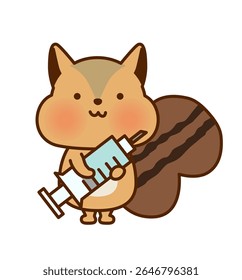 Cute Squirrel Holding a Syringe – Medical Vector Illustration