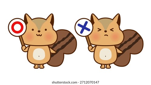 Esquilo Bonito Segurando Sim e Sem Sinais Ilustração Vetor