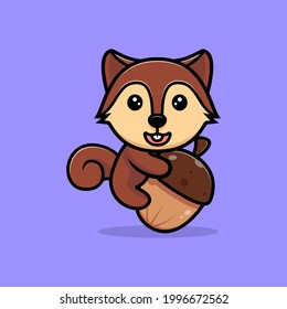 Cute squirrel hug nut mascot character. Animal icon illustration