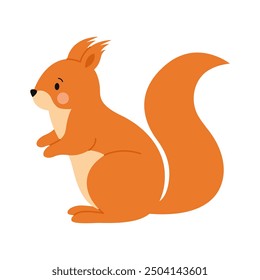 Cute squirrel isolated on white background. Cartoon standing squirrel character. Forest animal. Vector flat illustration