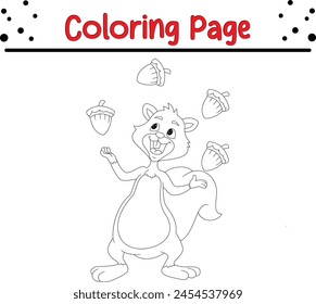  cute squirrel juggling nuts coloring book page for children.