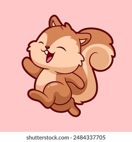 Cute Squirrel Jumping Cartoon Vector Icon Illustration. Animal Nature Icon Concept Isolated Premium Vector. Flat Cartoon Style