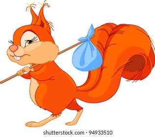 Cute squirrel leaves the house