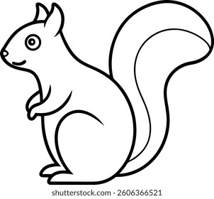 Cute Squirrel Line Art - Adorable Cartoon Squirrel Vector Illustration for Nature and Wildlife Designs
