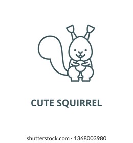 Cute squirrel line icon, vector. Cute squirrel outline sign, concept symbol, flat illustration