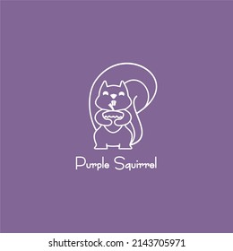 The cute Squirrel line logo vector icon illustration design in purple backgrounds