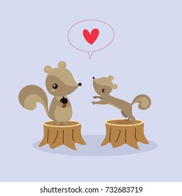 cute squirrel in love vector