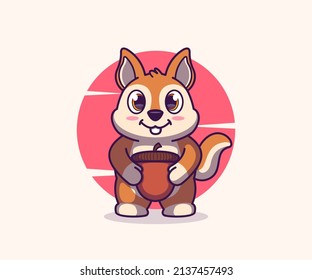 cute squirrel mascot illustration, vector. flat cartoon style.