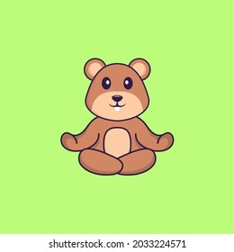 Cute squirrel is meditating or doing yoga. Animal cartoon concept isolated. Can used for t-shirt, greeting card, invitation card or mascot.