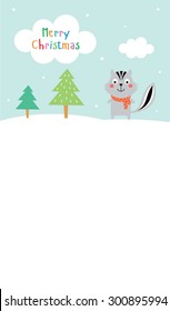 cute squirrel merry christmas greeting card vector