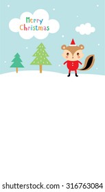 cute squirrel merry christmas greeting card