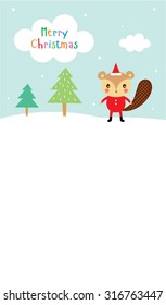 cute squirrel merry christmas greeting card