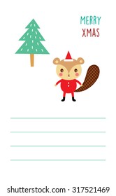 cute squirrel merry Christmas greeting card