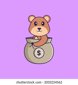 Cute squirrel in a money bag. Animal cartoon concept isolated. Can used for t-shirt, greeting card, invitation card or mascot.