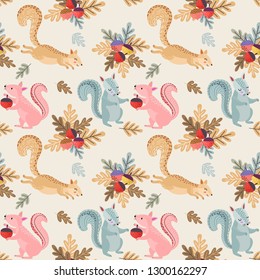 Cute squirrel and nut pattern