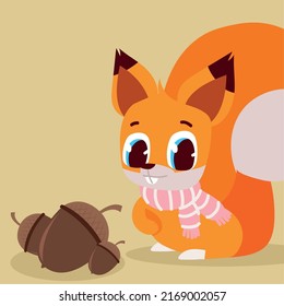 cute squirrel with nuts detailed design