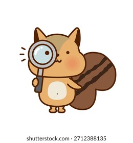 Esquilo bonito observando com uma ilustração de vetor de lupa
