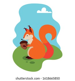 cute squirrel on a summer nature landscape vector illustration design