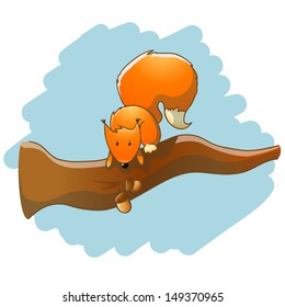 Cute squirrel on the tree, cartoon