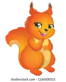 Cute squirrel on white background. Gorgeous red squirrel . Cartoon vector illustration.  Cute cartoon character.EPS10.Vector Illustration. 