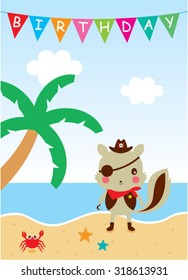 cute squirrel pirate happy birthday card
