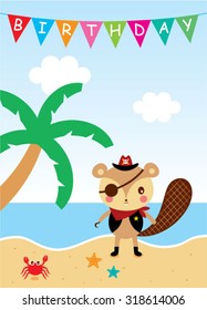 cute squirrel pirate happy birthday card