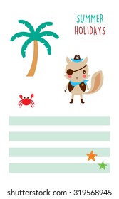 cute squirrel pirate summer holidays tag vector