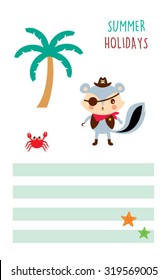 cute squirrel pirate summer holidays tag vector