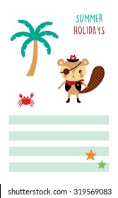 cute squirrel pirate summer holidays tag vector