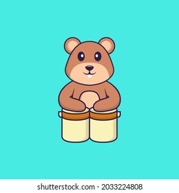 Cute squirrel is playing drums. Animal cartoon concept isolated. Can used for t-shirt, greeting card, invitation card or mascot.