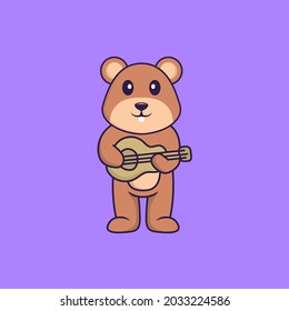 Cute squirrel playing guitar. Animal cartoon concept isolated. Can used for t-shirt, greeting card, invitation card or mascot.