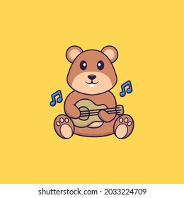 Cute squirrel playing guitar. Animal cartoon concept isolated. Can used for t-shirt, greeting card, invitation card or mascot.