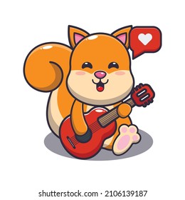 Cute squirrel playing guitar cartoon vector illustration