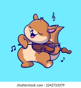 Cute Squirrel Playing Violin Music Cartoon Vector Icon Illustration. Animal Music Icon Concept Isolated Premium Vector. Flat Cartoon Style