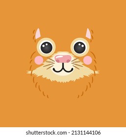 Cute Squirrel retrato cuadrado sonrisa cabeza caricatura de forma redondeada cara animal, mascota aislada personaje vectorial ilustración ícono. Póster plano de mano simple para niños, tarjetas, camisetas, ropa de bebé