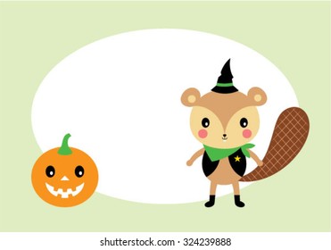 cute squirrel and pumpkin lantern halloween tag
