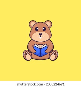 Cute squirrel reading a book. Animal cartoon concept isolated. Can used for t-shirt, greeting card, invitation card or mascot.