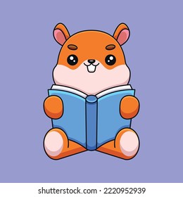 cute squirrel reading book cartoon mascot doodle art hand drawn concept vector kawaii icon illustration
