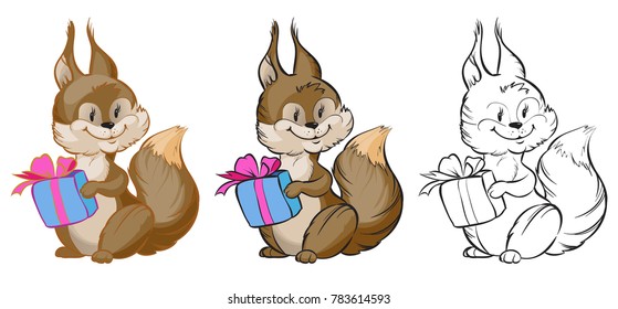 cute squirrel redhead with a gift in paws