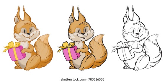 cute squirrel redhead with a gift in paws
