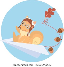 Cute Squirrel Riding on Paper Plane