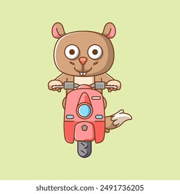 a Cute squirrel riding scooter animal kawaii chibi character mascot illustration outline style design